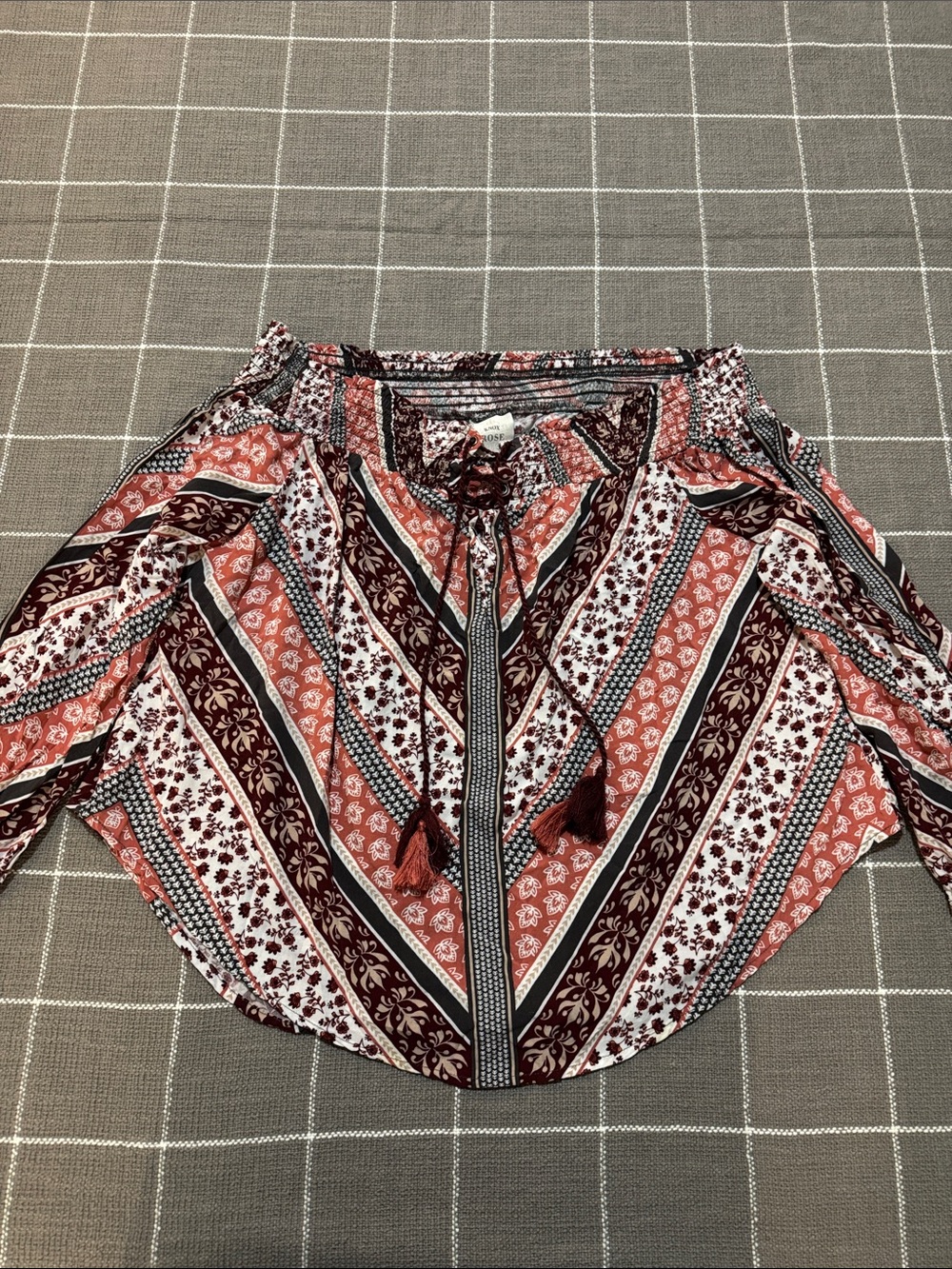 Knox Rose Coral and White Patterned Peasant Top